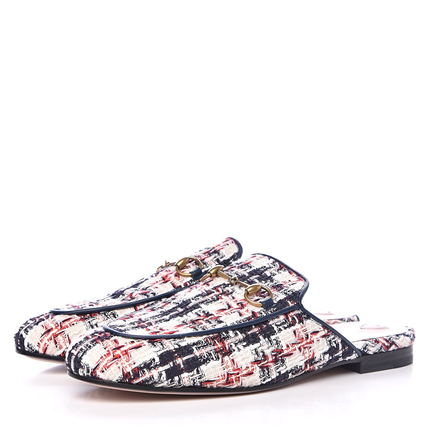 Gucci Tweed Check Womens Princetown Slippers 40 Gardenia Ink Blue Agata 3 of 9