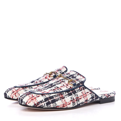 Gucci Tweed Check Womens Princetown Slippers 40 Gardenia Ink Blue Agata 3 of 9