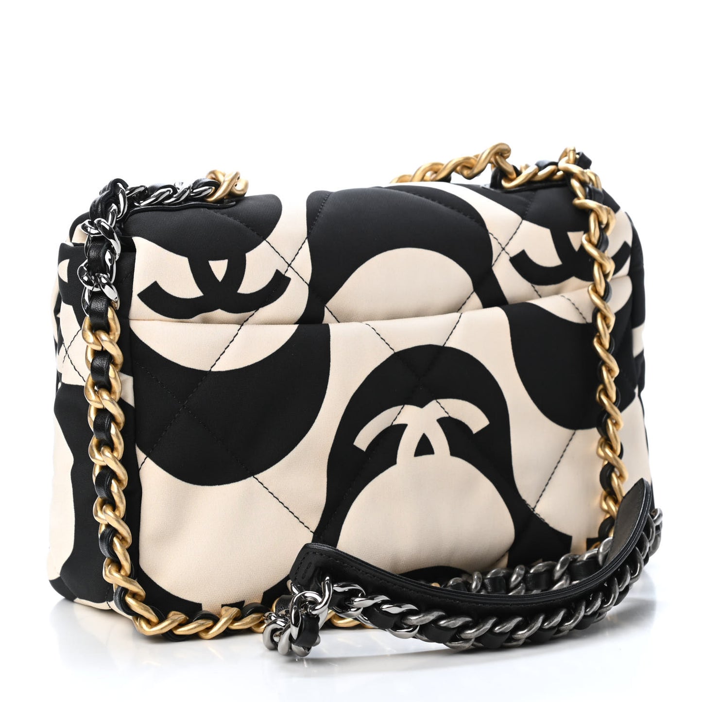 Fabric Printed Medium Chanel 19 Flap Black Ecru
