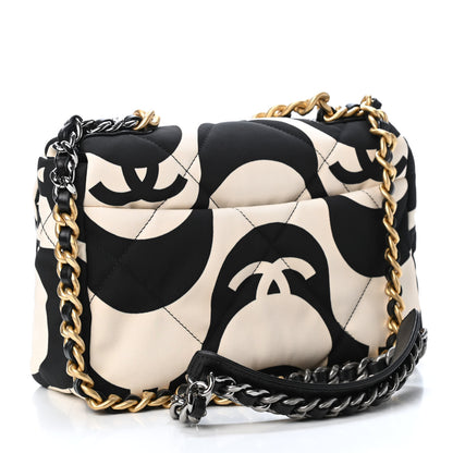 Chanel Fabric Printed Medium Chanel 19 Flap Black Ecru 2 of 9