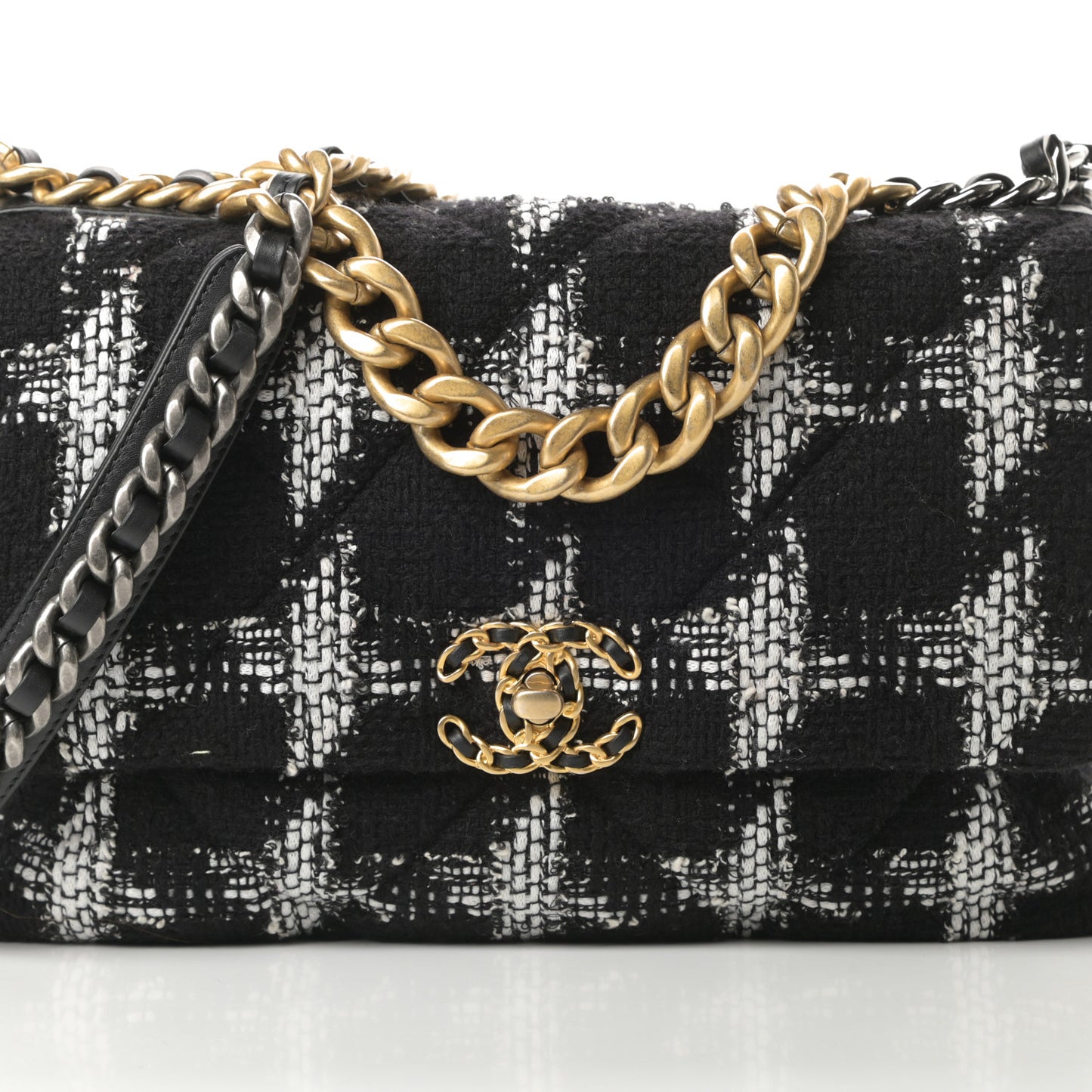 Tweed Quilted Large Chanel 19 Flap Black White