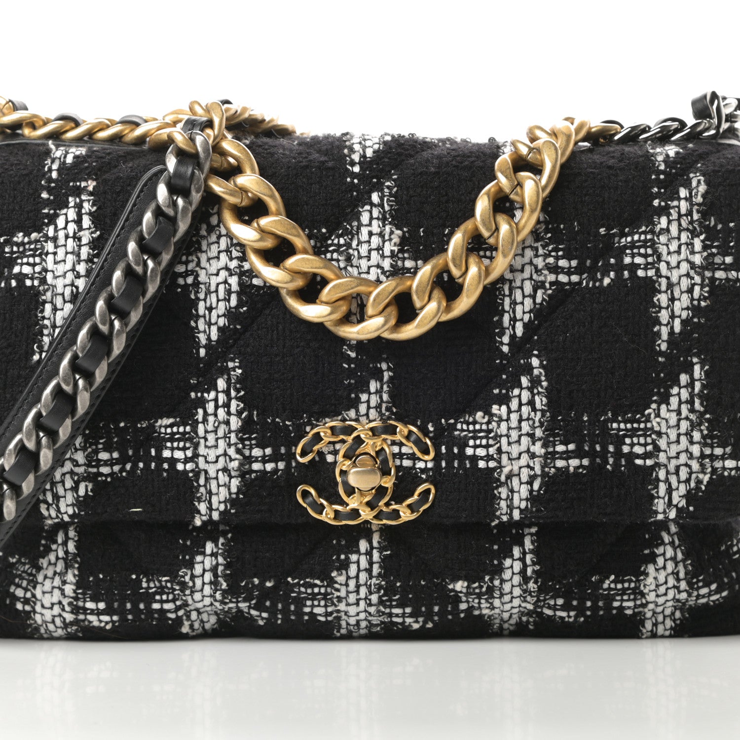 Chanel Tweed Quilted Large Chanel 19 Flap Black White 8 of 10