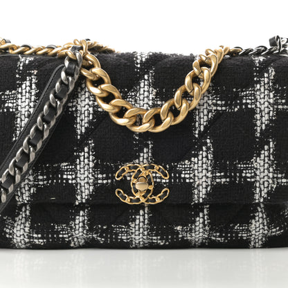 Chanel Tweed Quilted Large Chanel 19 Flap Black White 8 of 10