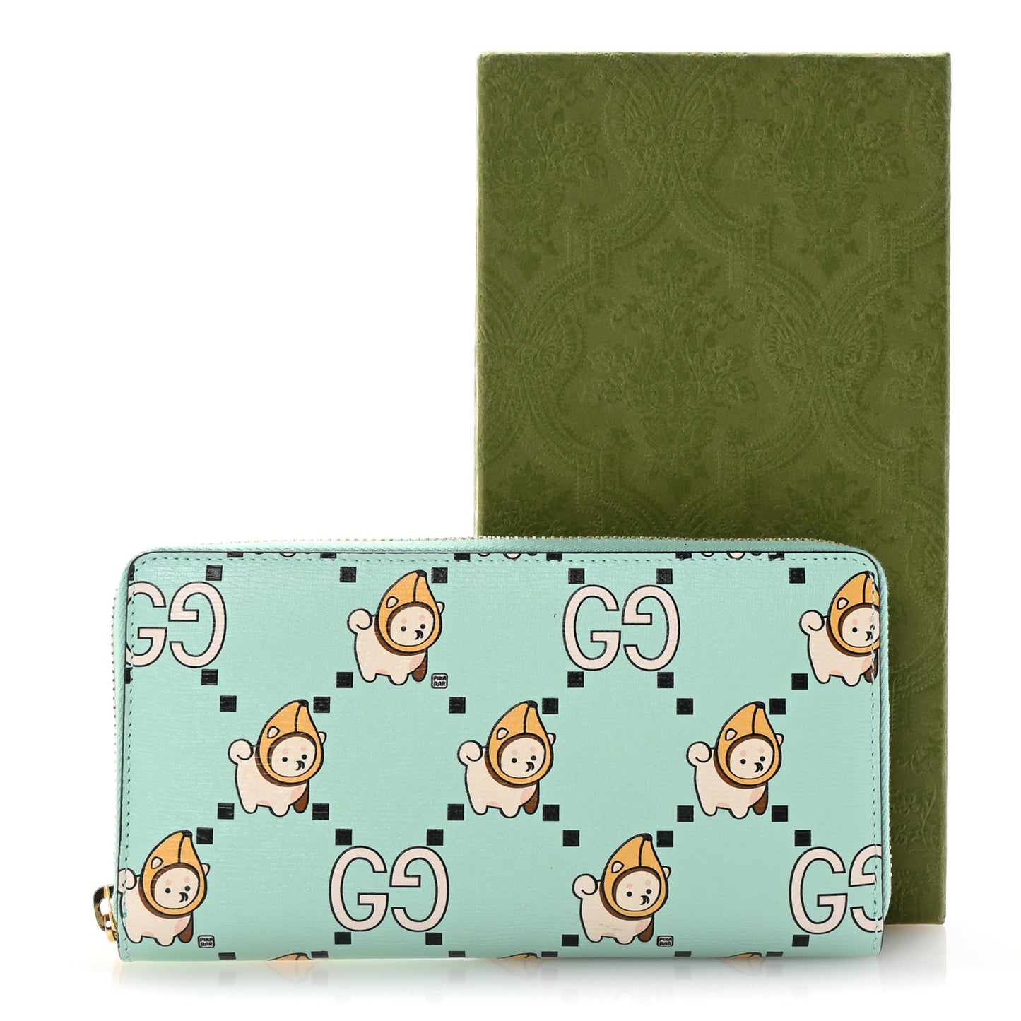 X PIKARAR Textured Dollar Calfskin Animal Print Zip Around Wallet Green