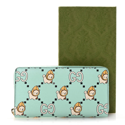 Gucci X PIKARAR Textured Dollar Calfskin Animal Print Zip Around Wallet Green 8 of 8