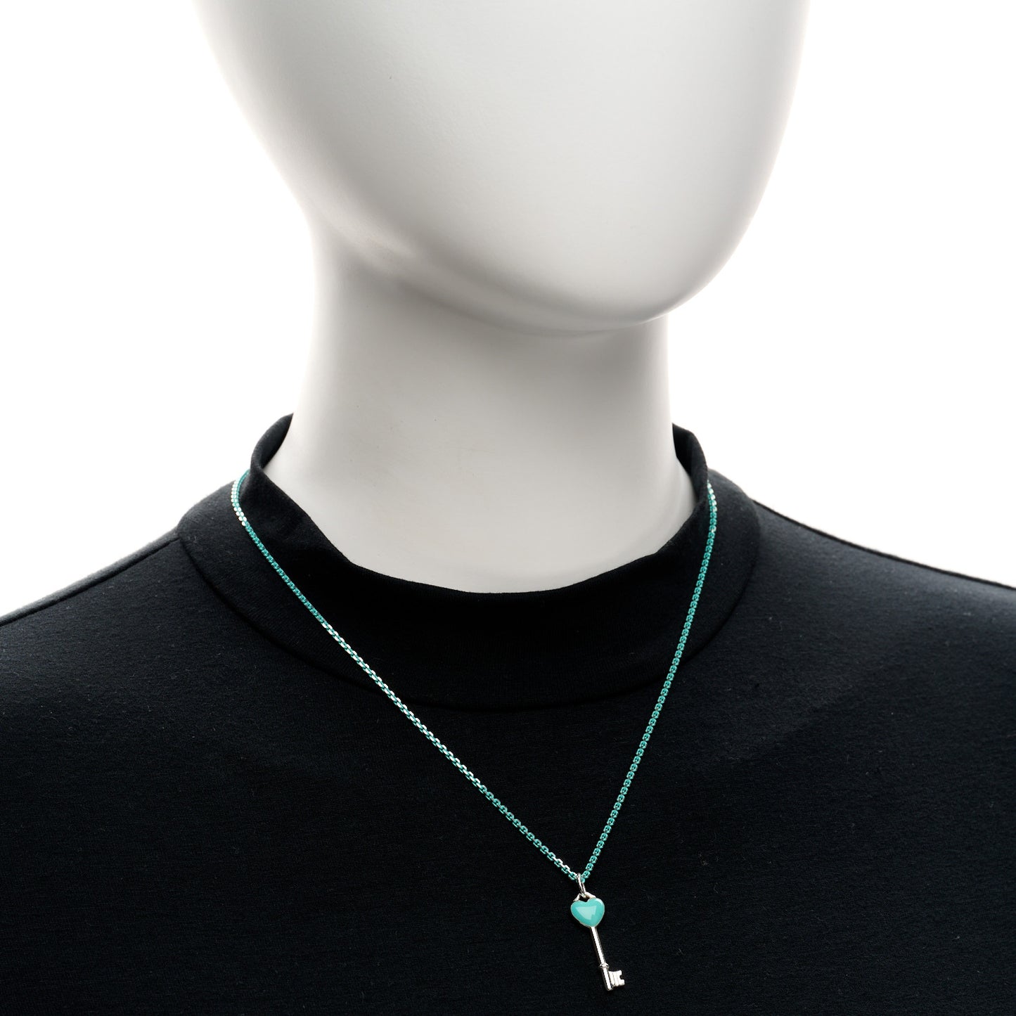 Sterling Silver Enamel Heart Key Pendant Chain Necklace Blue
