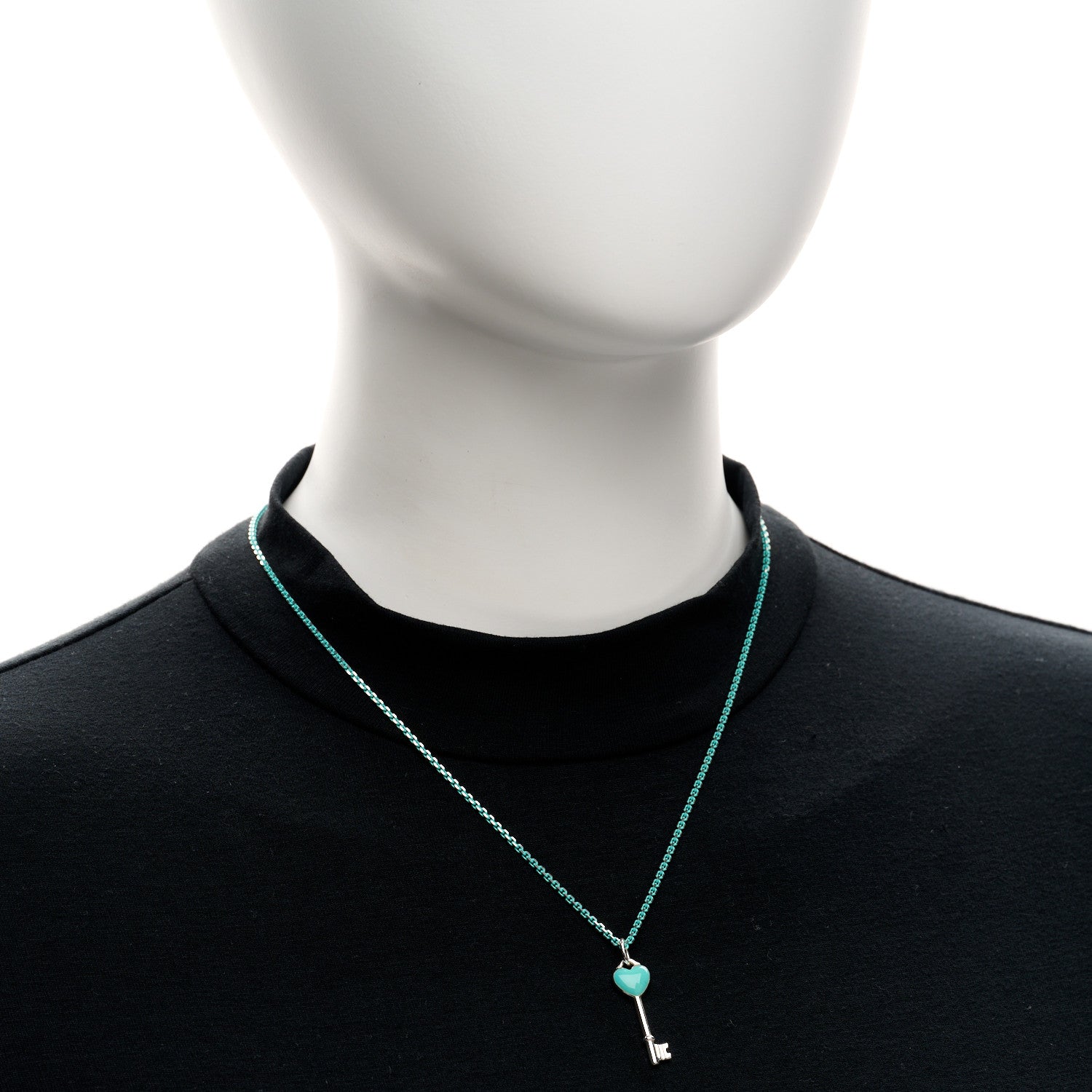 Tiffany Sterling Silver Enamel Heart Key Pendant Chain Necklace Blue 2 of 6