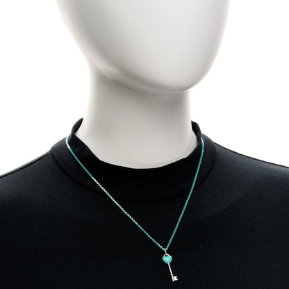 Tiffany Sterling Silver Enamel Heart Key Pendant Chain Necklace Blue 2 of 6