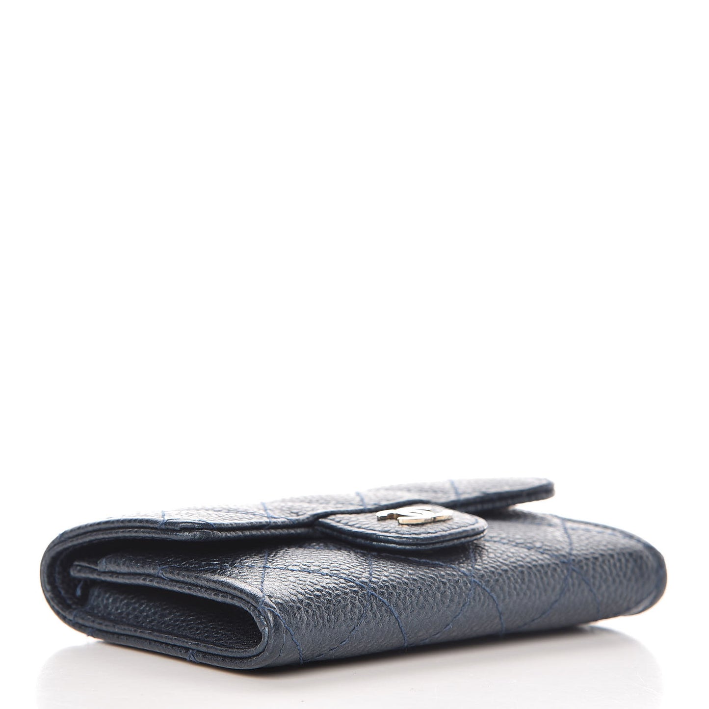 Metallic Caviar Quilted Flap Card Holder Dark Blue