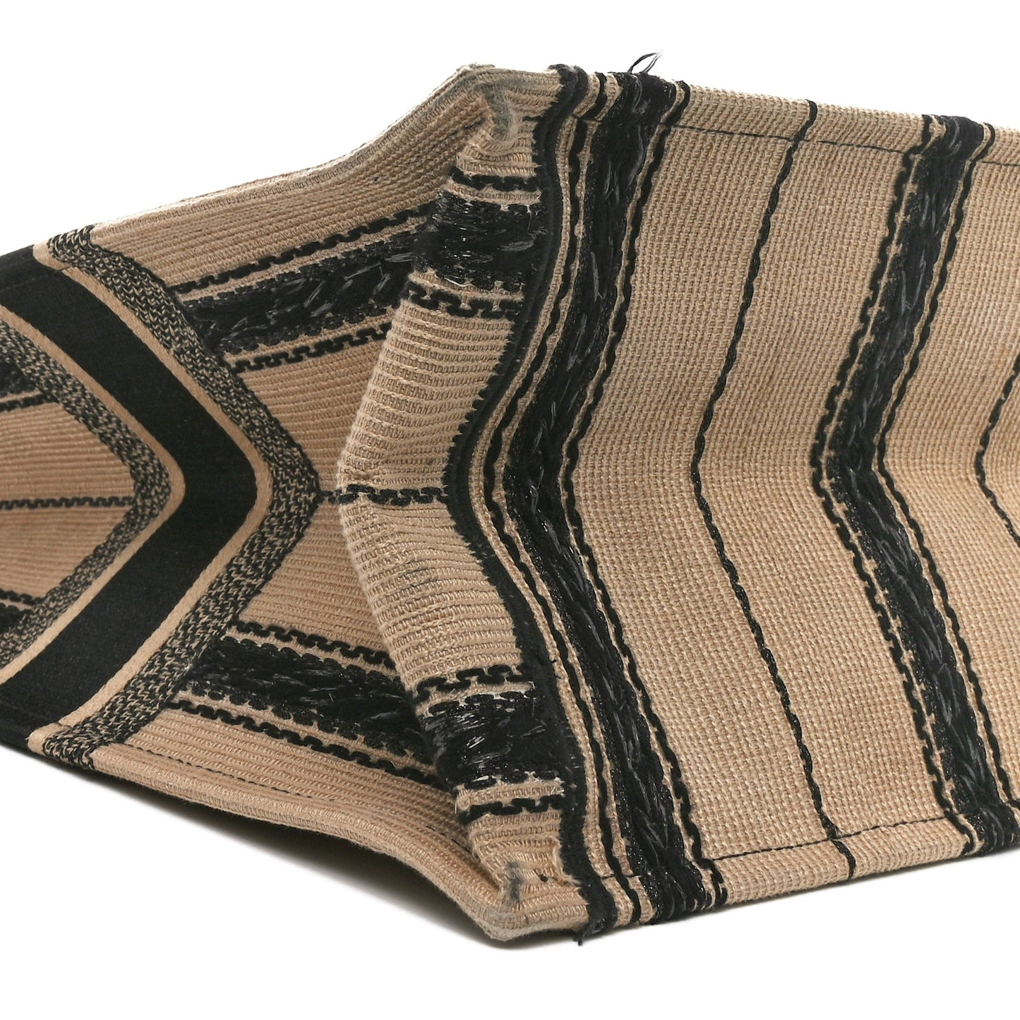 Canvas Embroidered Large Bayadere Book Tote Black Beige