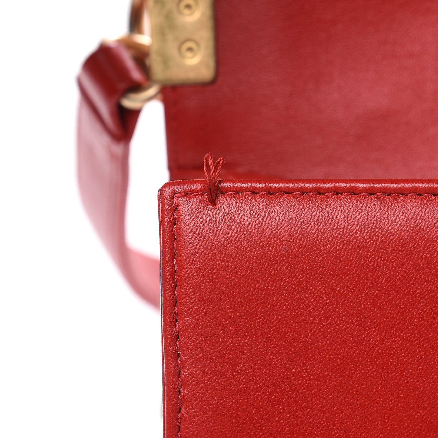 Lambskin Quilted Small Boy Flap Red