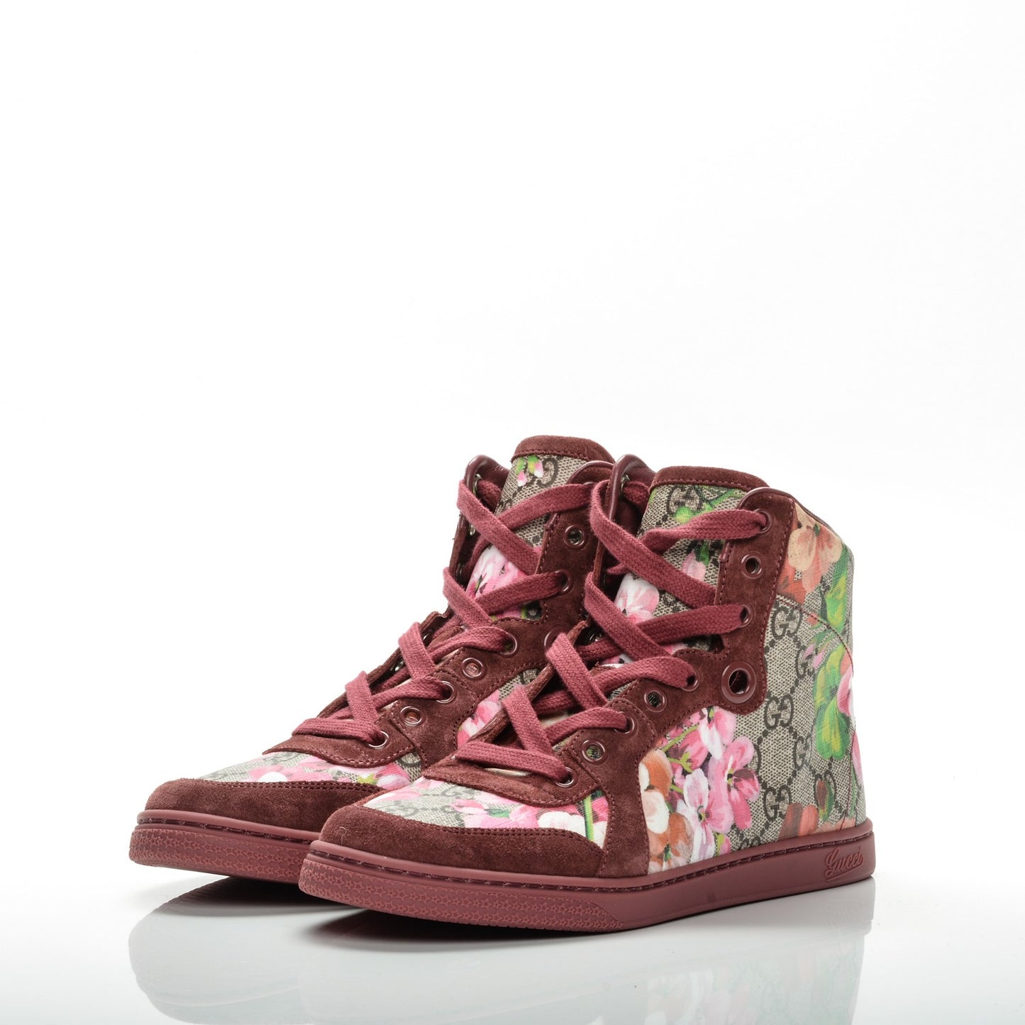 GG Supreme Monogram Blooms Womens High Top Sneakers 36 Beige Multicolor Dry Rose