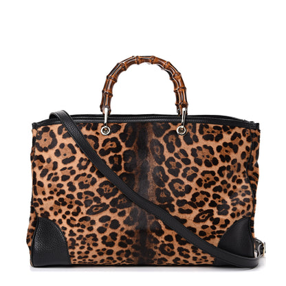 Gucci Calf Hair Leopard Print Large Bamboo Shopper Tote Black 1 of 11