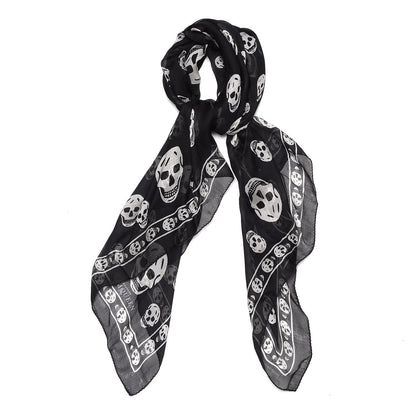 Alexander McQueen Silk Chiffon Skull Scarf Black Ivory 1 of 6