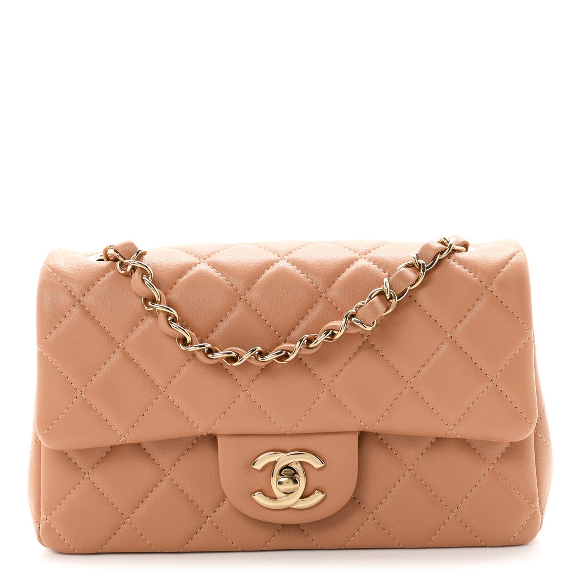 Chanel Lambskin Quilted Mini Rectangular Flap Dark Beige 1 of 10