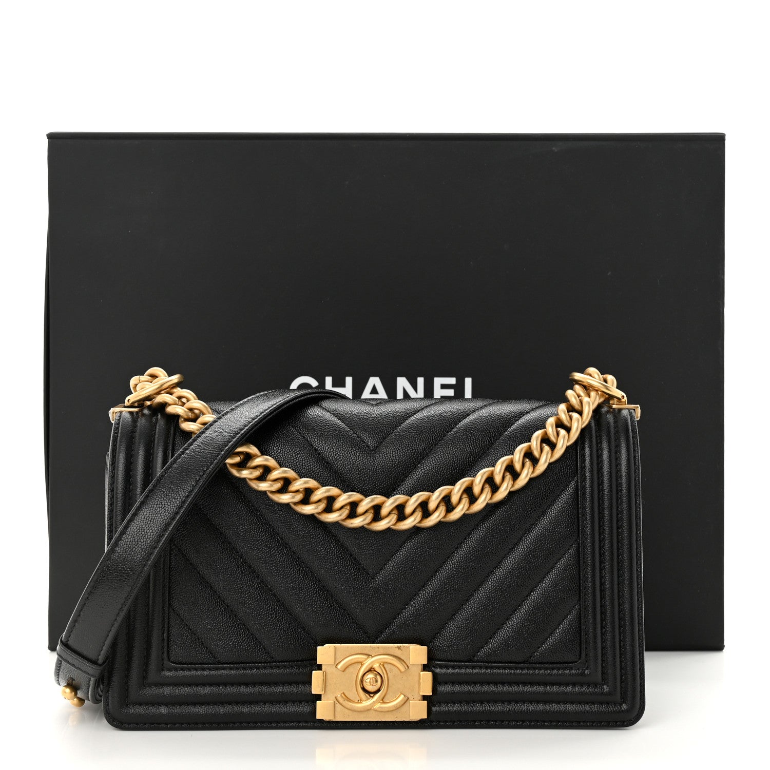 Chanel Caviar Chevron Quilted Medium Boy Flap Black 12 of 12