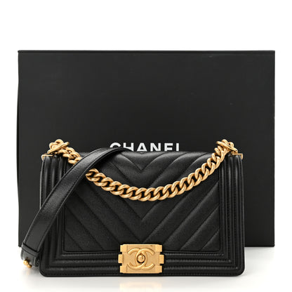 Chanel Caviar Chevron Quilted Medium Boy Flap Black 12 of 12