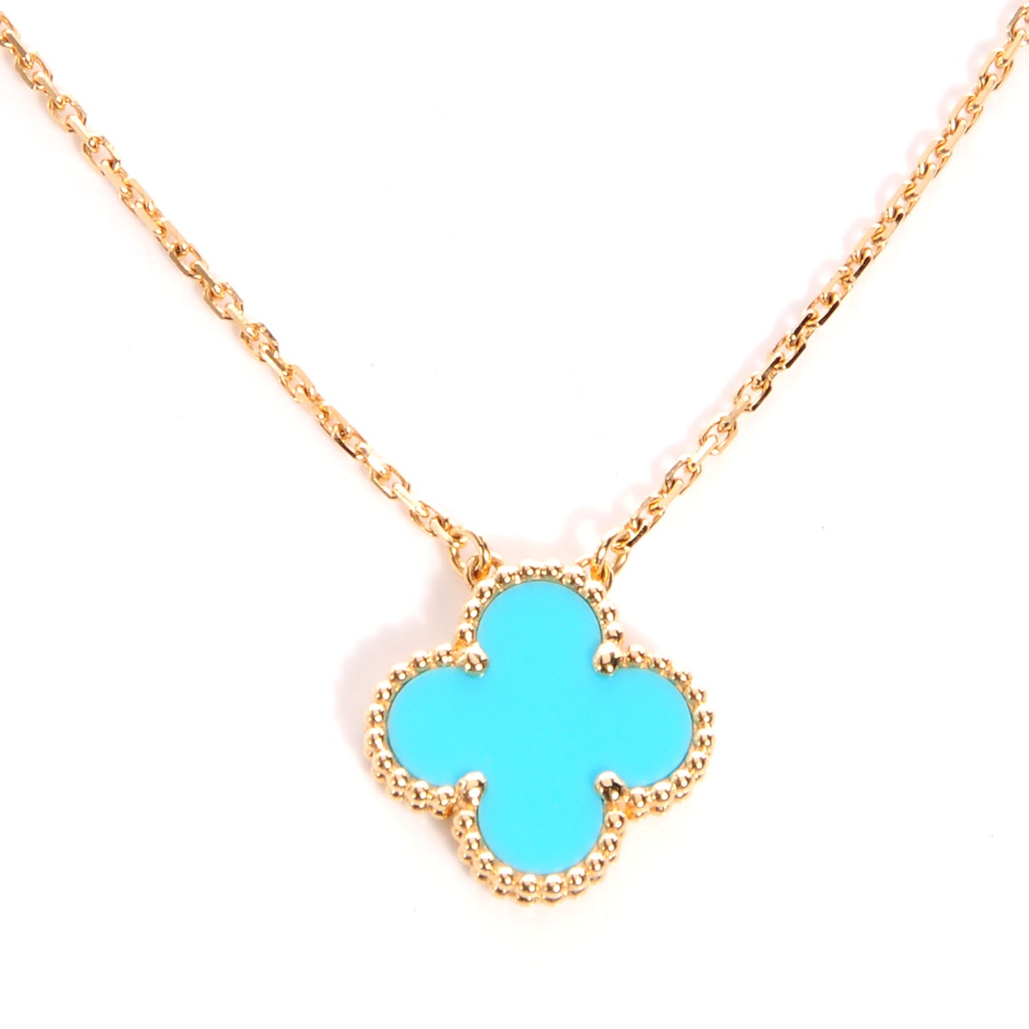 18K Yellow Gold Turquoise Vintage Alhambra Pendant Necklace