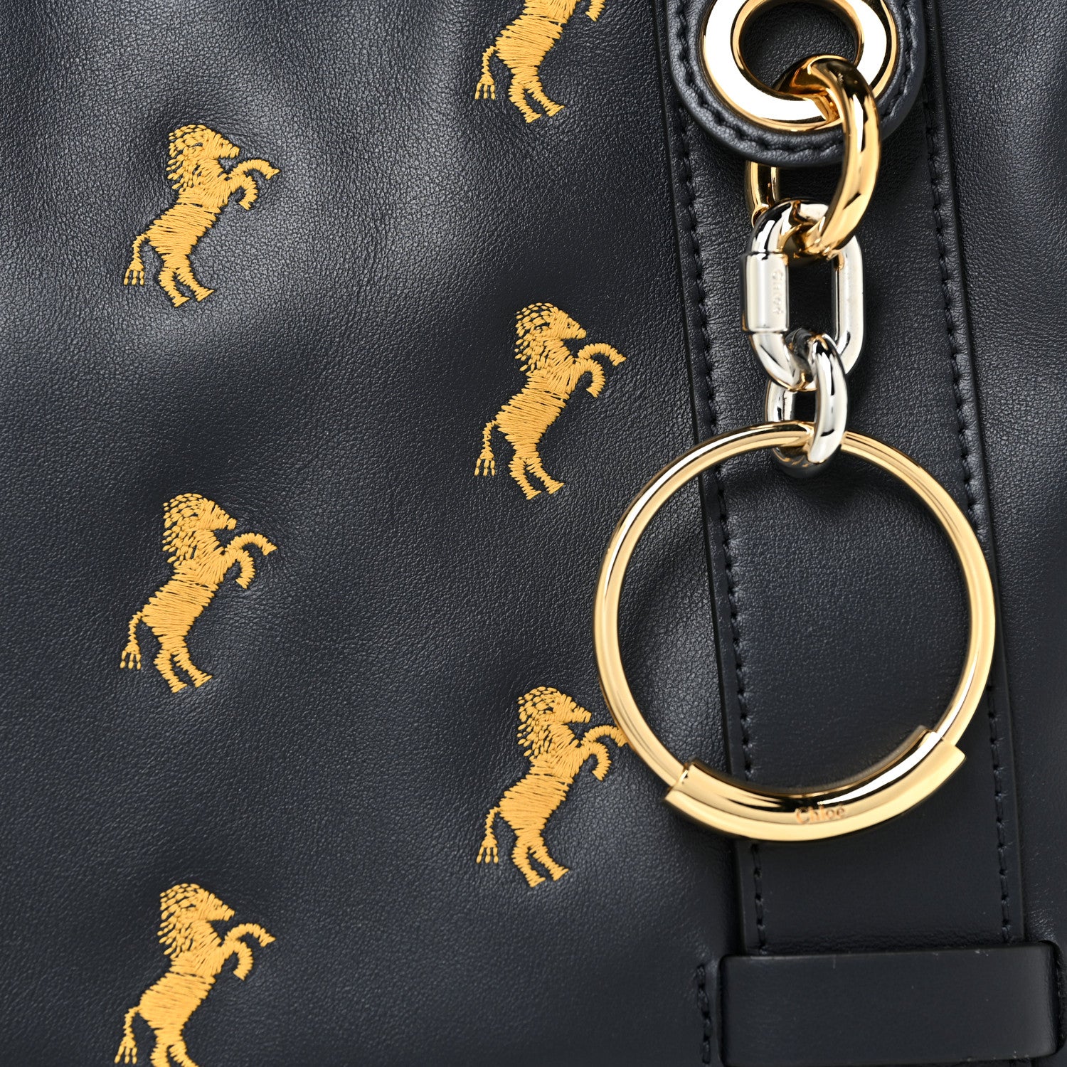 Chloe Smooth Calfskin Little Horses Embroidered Tao Zipped Tote Black 6 of 14