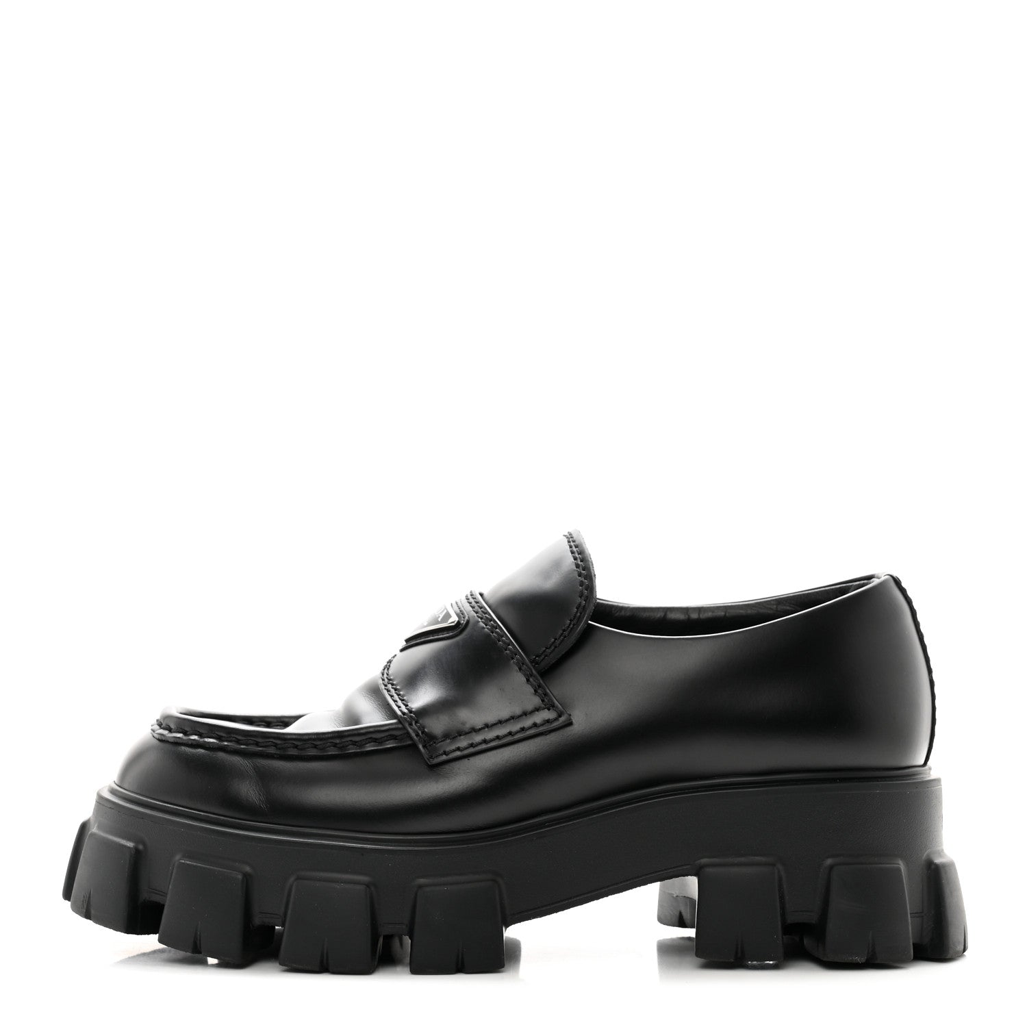 Prada Spazzolato Rois Metal Triangle Logo Mens Monolith 60mm Loafers 6 Black 1 of 10
