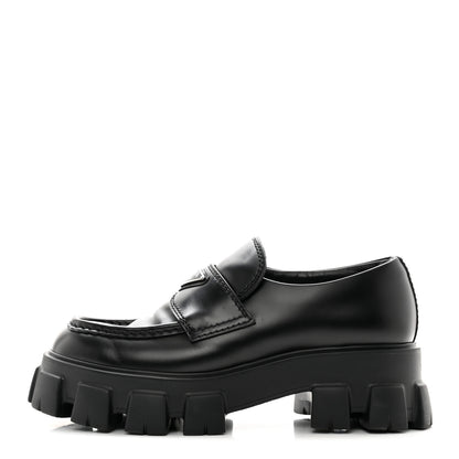 Prada Spazzolato Rois Metal Triangle Logo Mens Monolith 60mm Loafers 6 Black 1 of 10