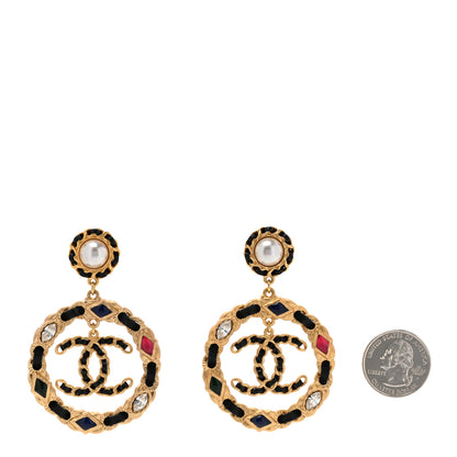 Chanel Lambskin Calfskin Pearl CC Hoop Earrings Gold Black Multicolor 2 of 4