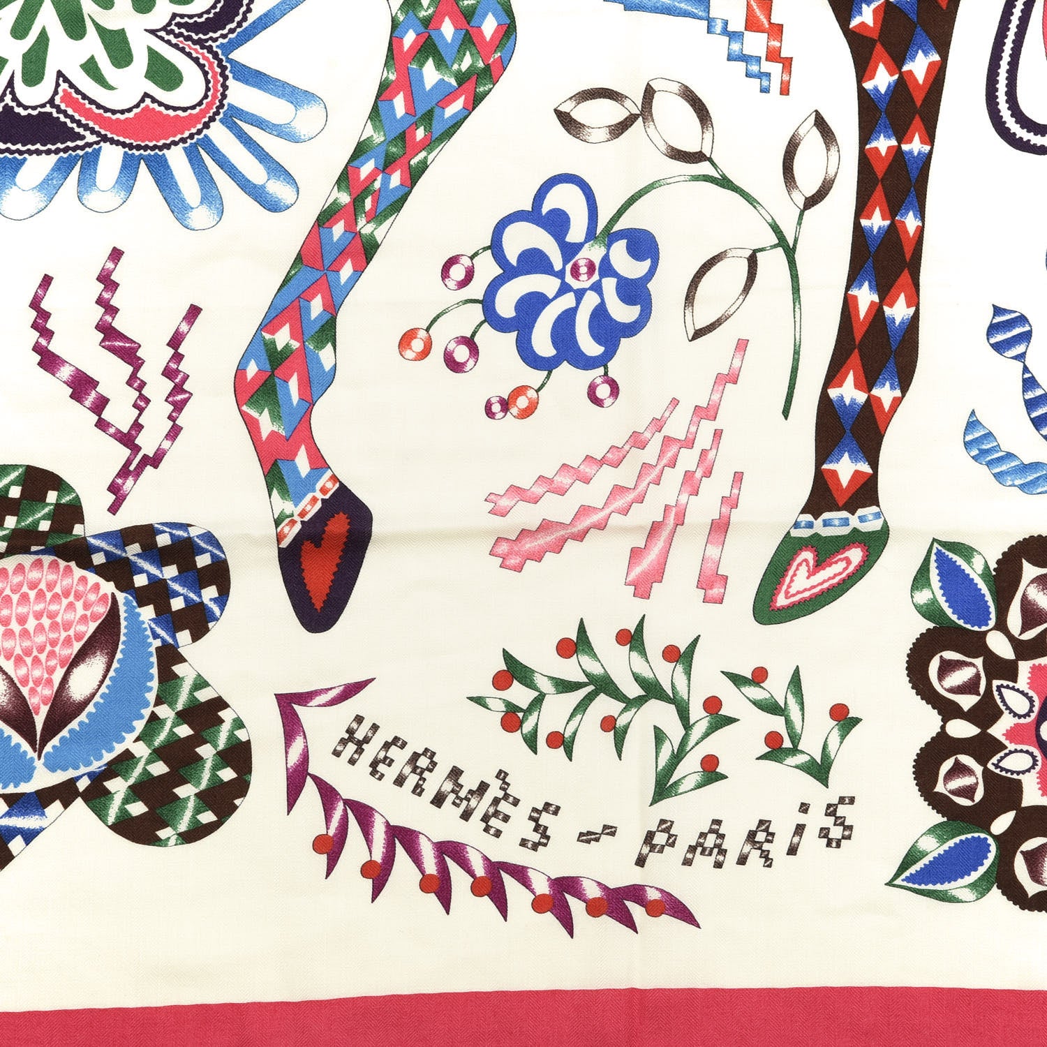 Hermes Cashmere Silk En Attendant Ulysse Shawl 140 White Rose Vif Multicolor 2 of 3