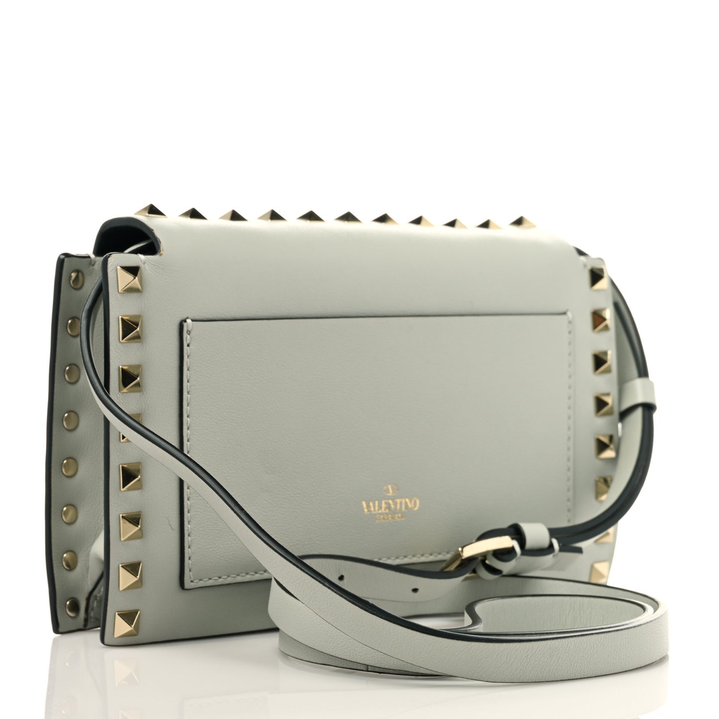 Calfskin Small Rockstud Overlay Flap Shoulder Bag Opal Grey