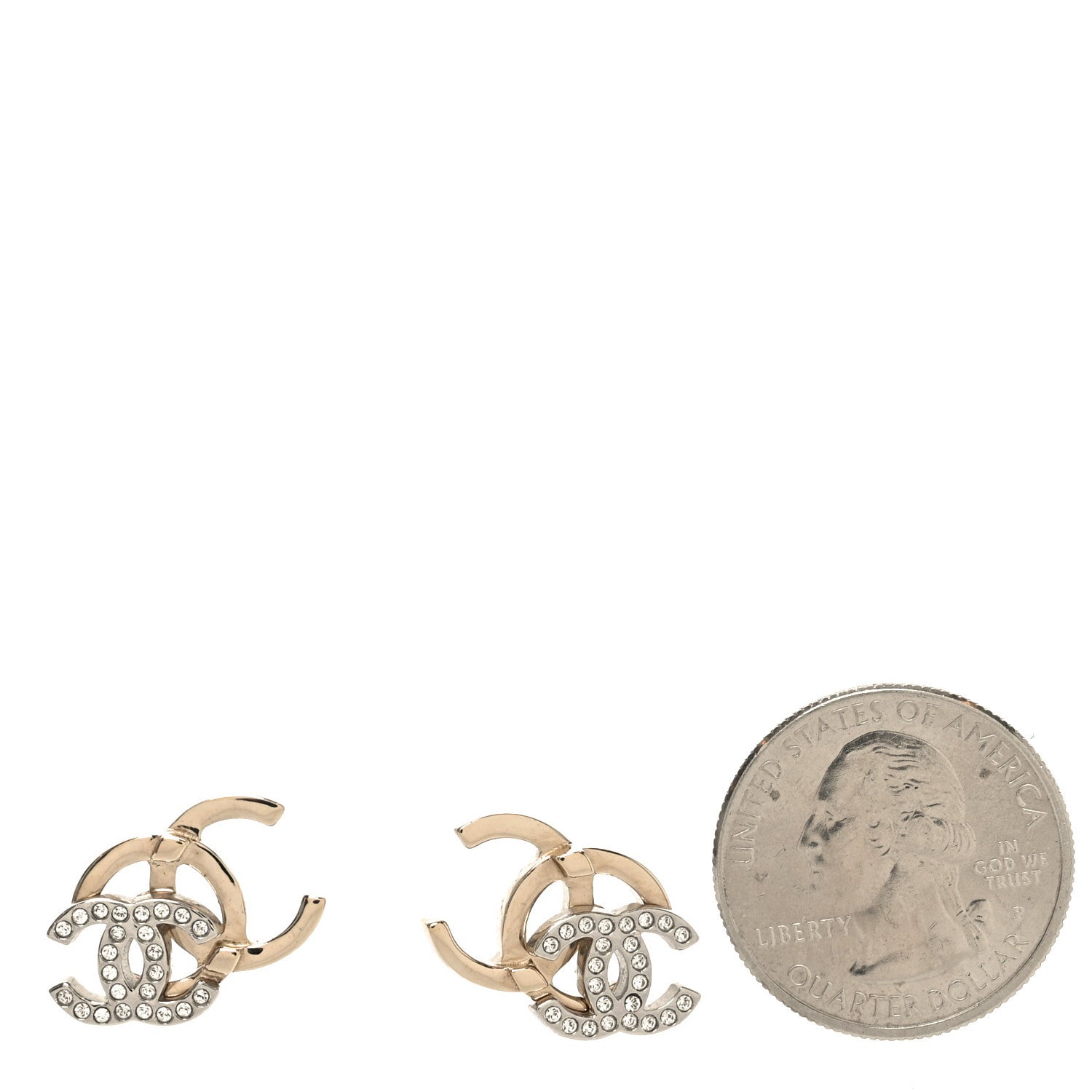 Chanel Crystal Double CC Earrings Gold Silver 3 of 8