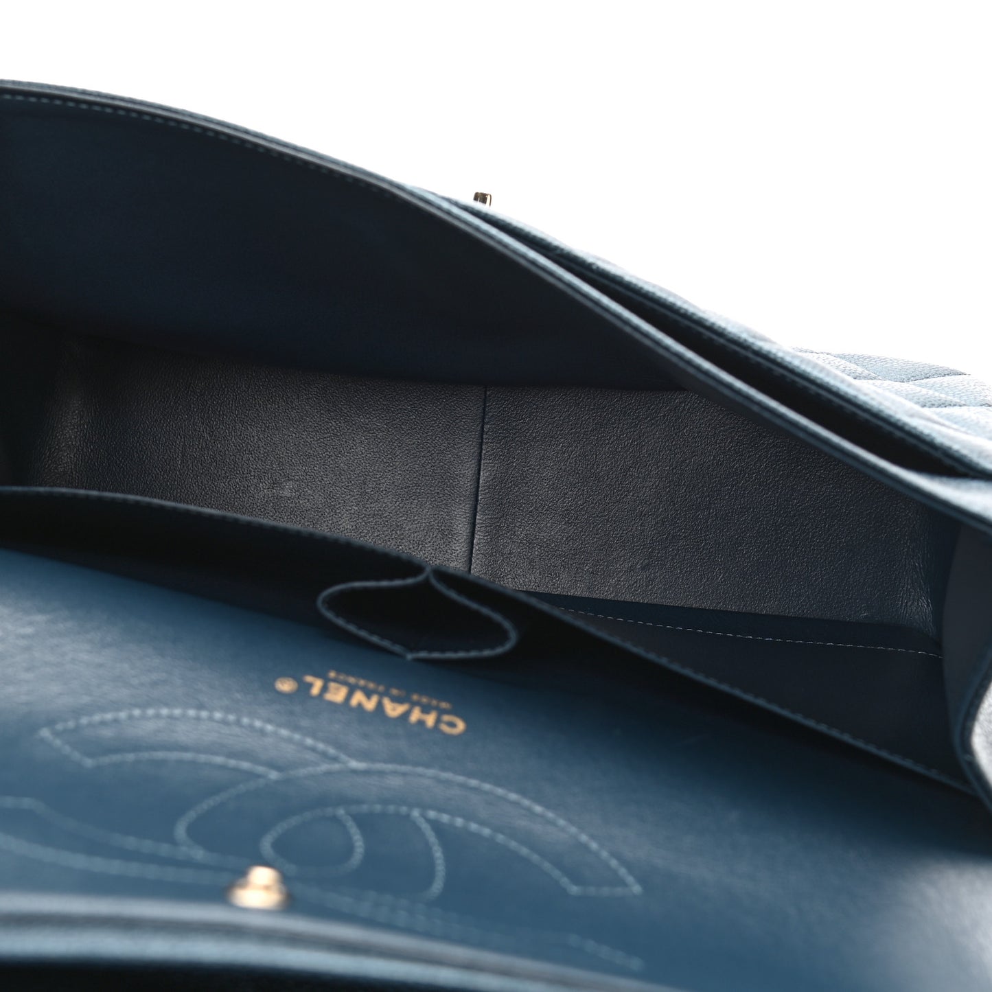 Metallic Caviar Quilted Jumbo Double Flap Dark Blue