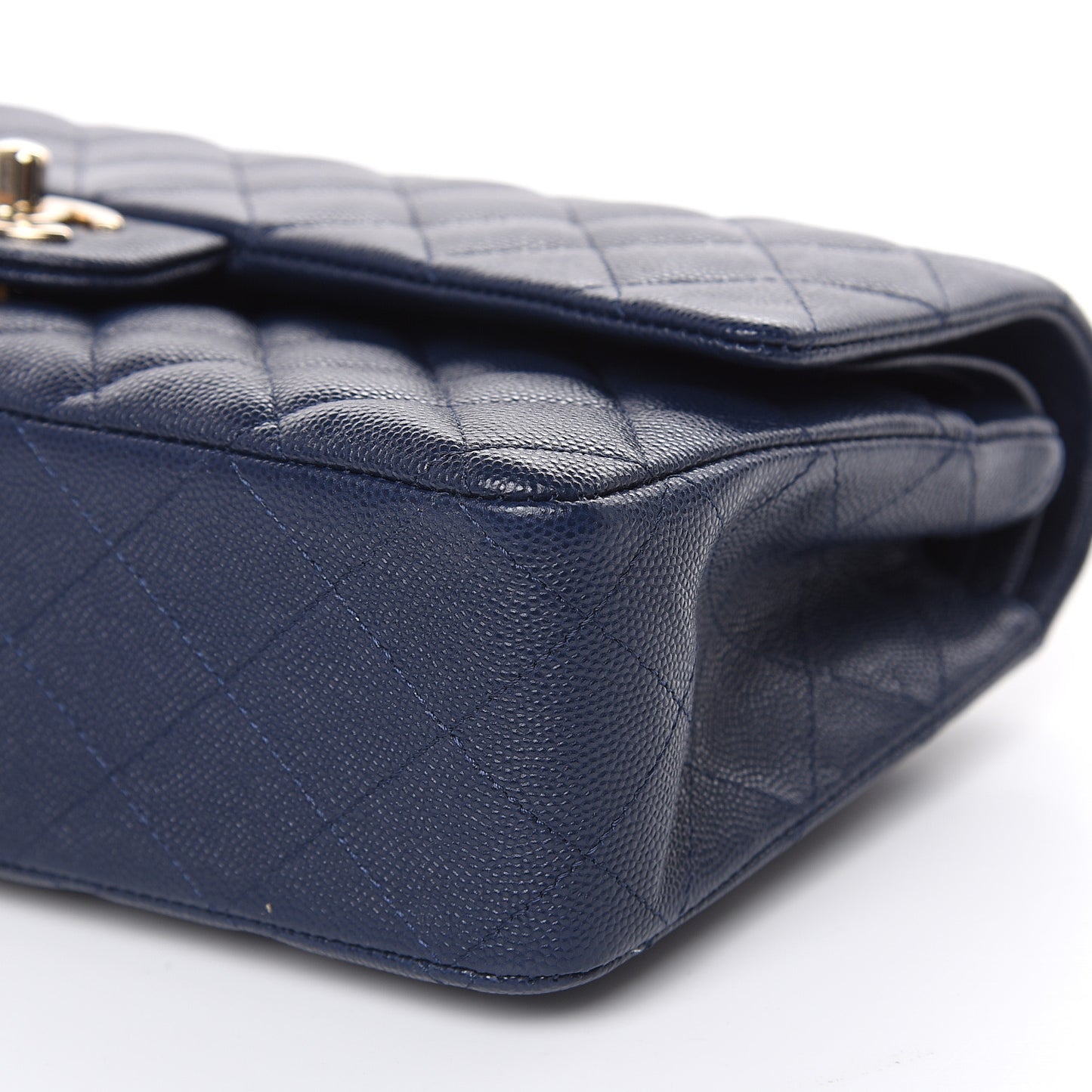 Caviar Quilted Medium Double Flap Navy