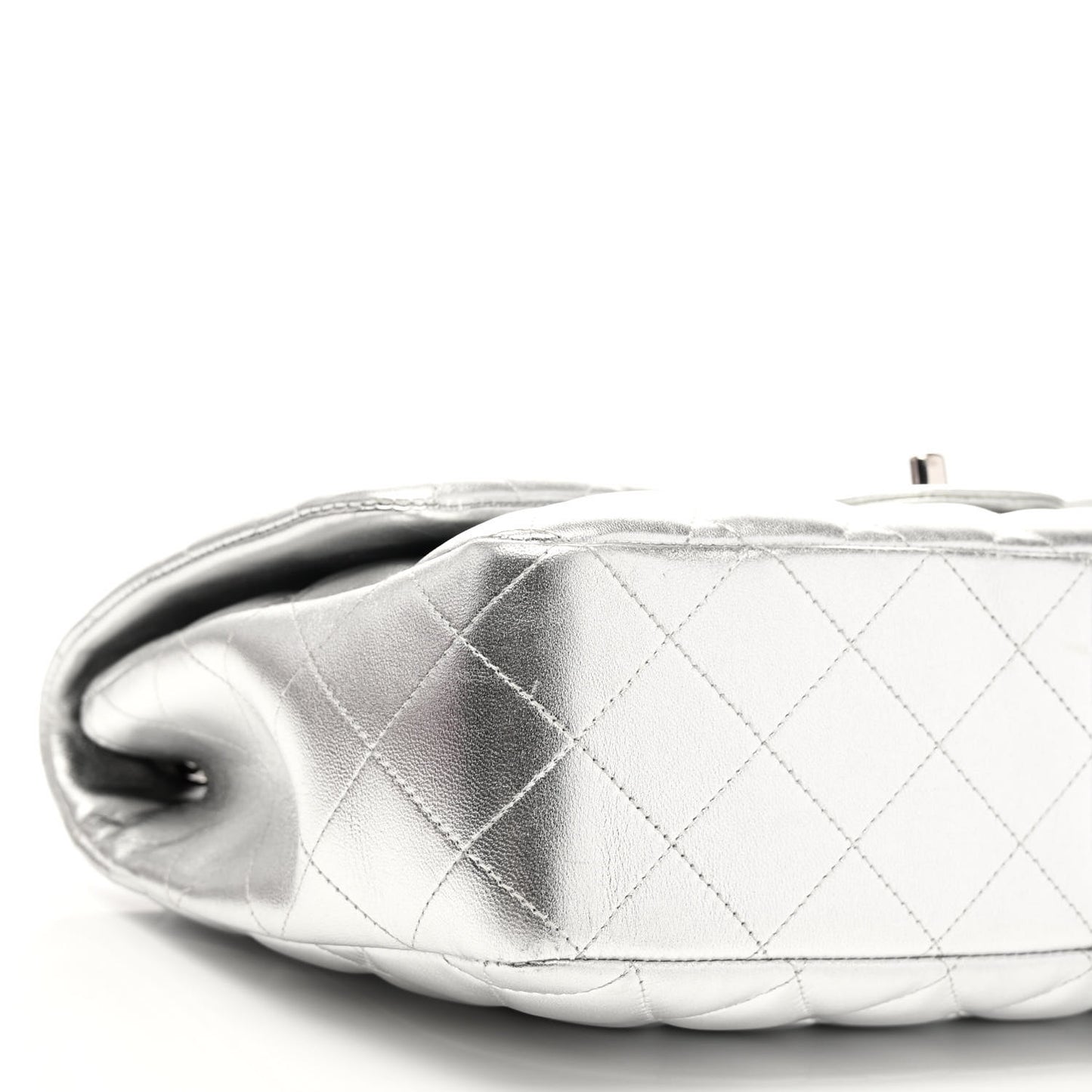 Metallic Lambskin Quilted Jumbo Single Flap Silver