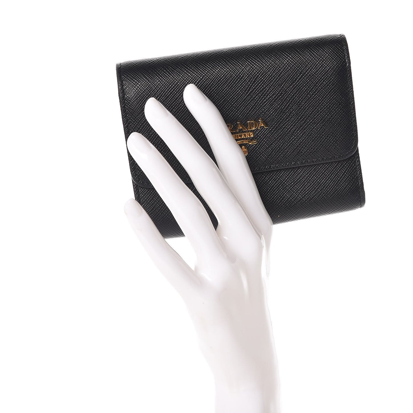 Saffiano Metal Tri-Fold Wallet Black