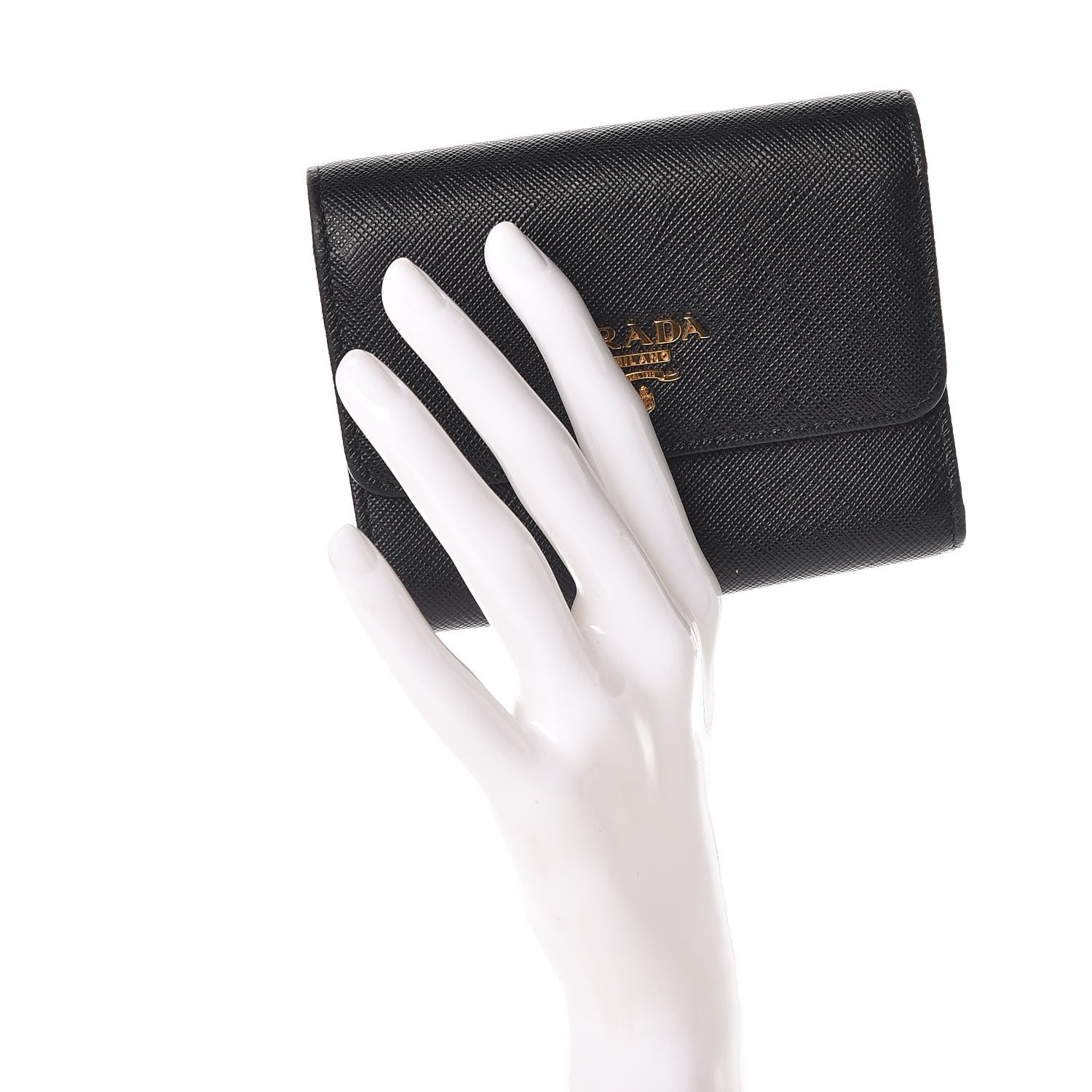 Prada Saffiano Metal Tri-Fold Wallet Black 2 of 9
