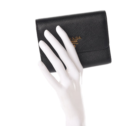 Prada Saffiano Metal Tri-Fold Wallet Black 2 of 9