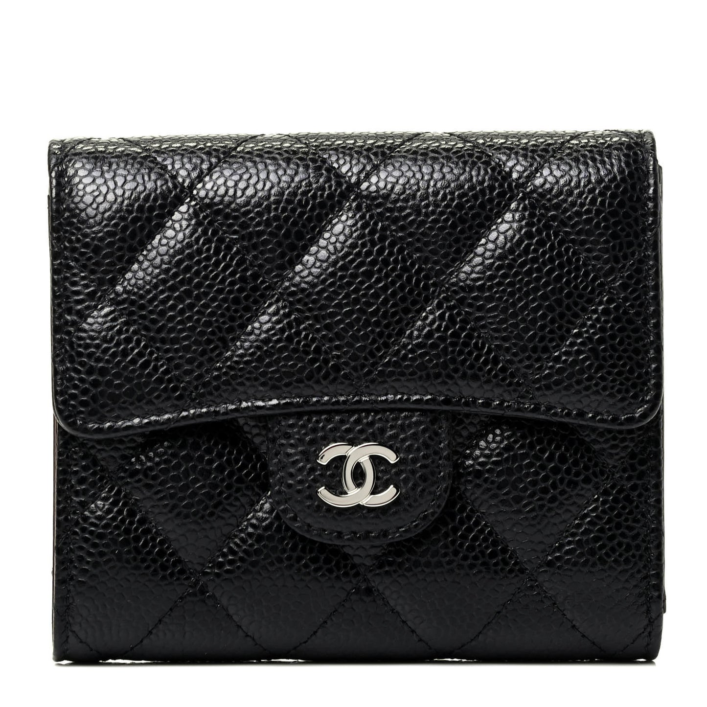 Caviar Quilted Compact Flap Wallet Black