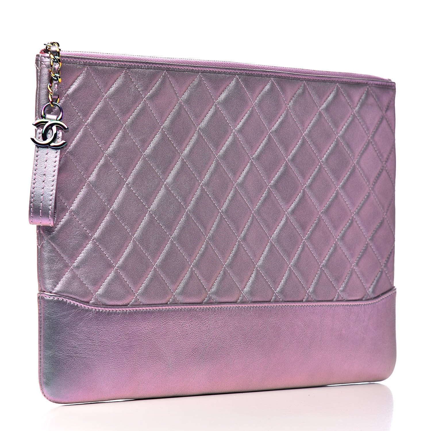 Chanel Iridescent Lambskin Quilted Large Gabrielle Cosmetic Case Light Purple 3 of 7