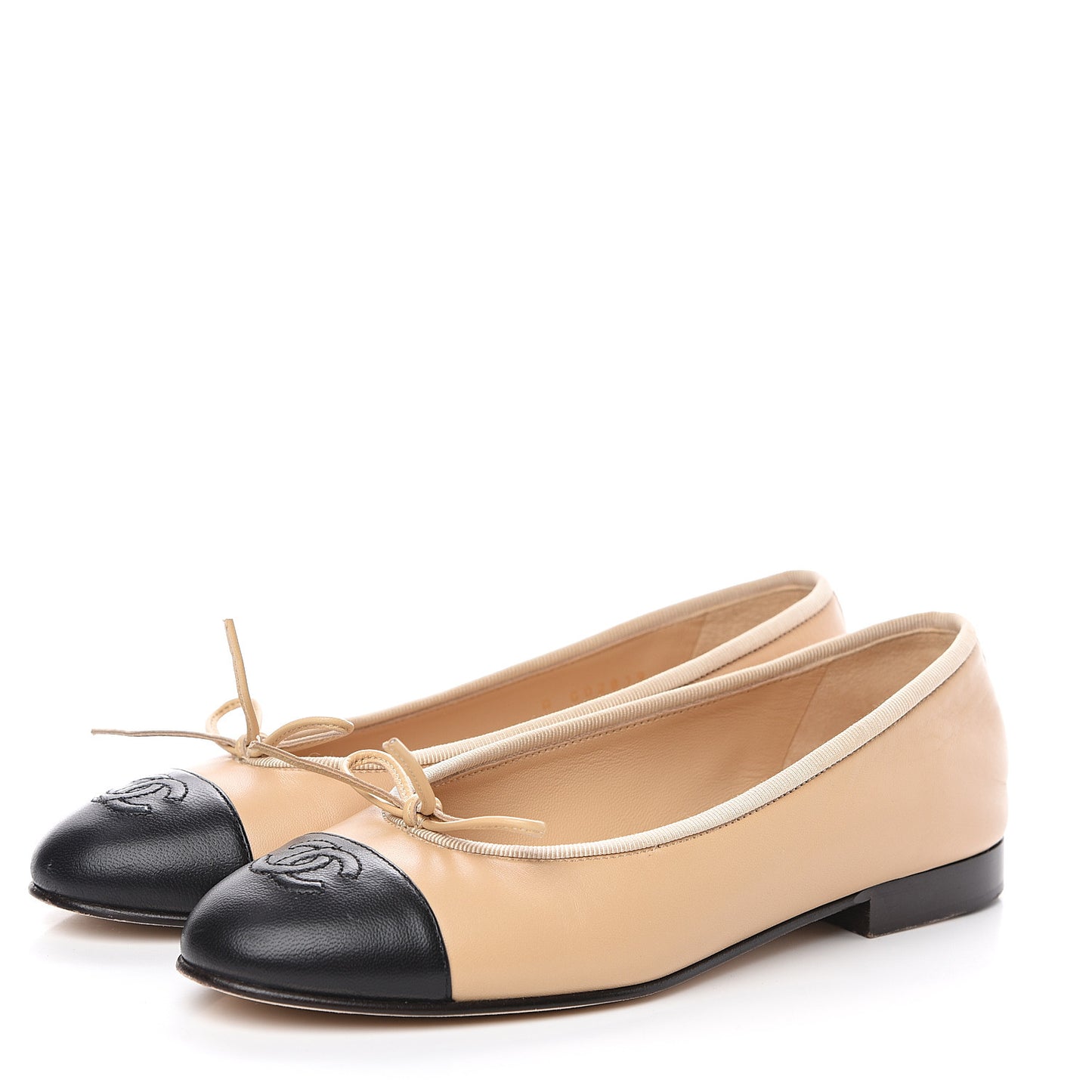 Lambskin Cap Toe CC Ballerina Flats 35.5 Beige Black