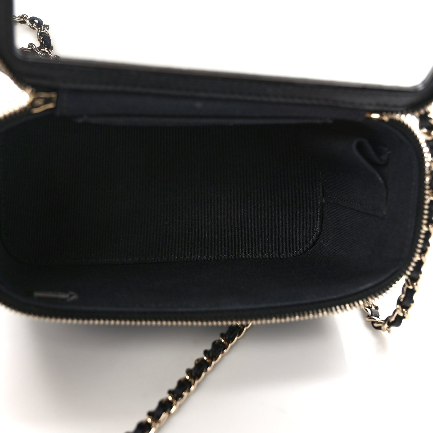 Lambskin Quilted Small Top Handle Vanity Case With Chain Black