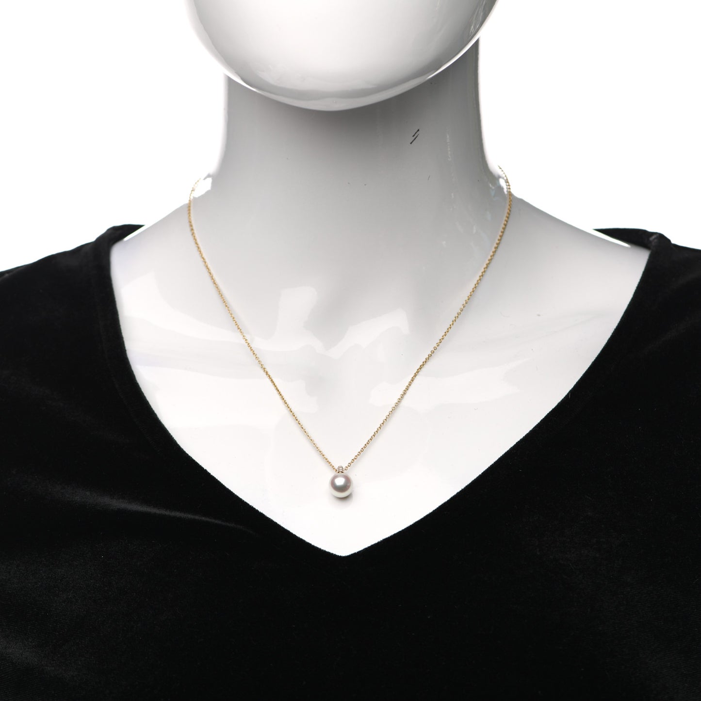 18K Yellow Gold Diamond Akoya Pearl 8.5-9mm Pendant Necklace