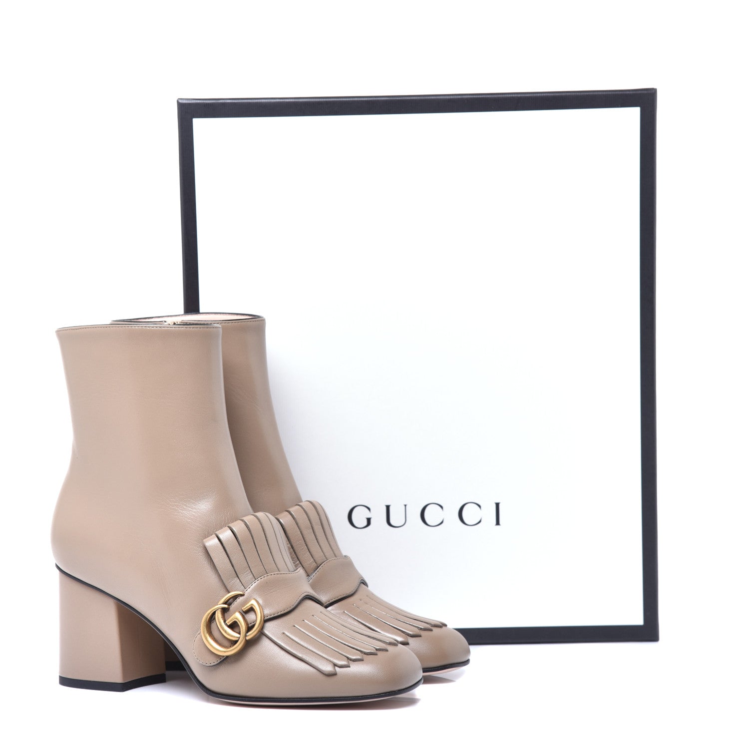 Gucci Malaga Kid GG Marmont Fringe 75mm Ankle Boots 39 Mud 10 of 10