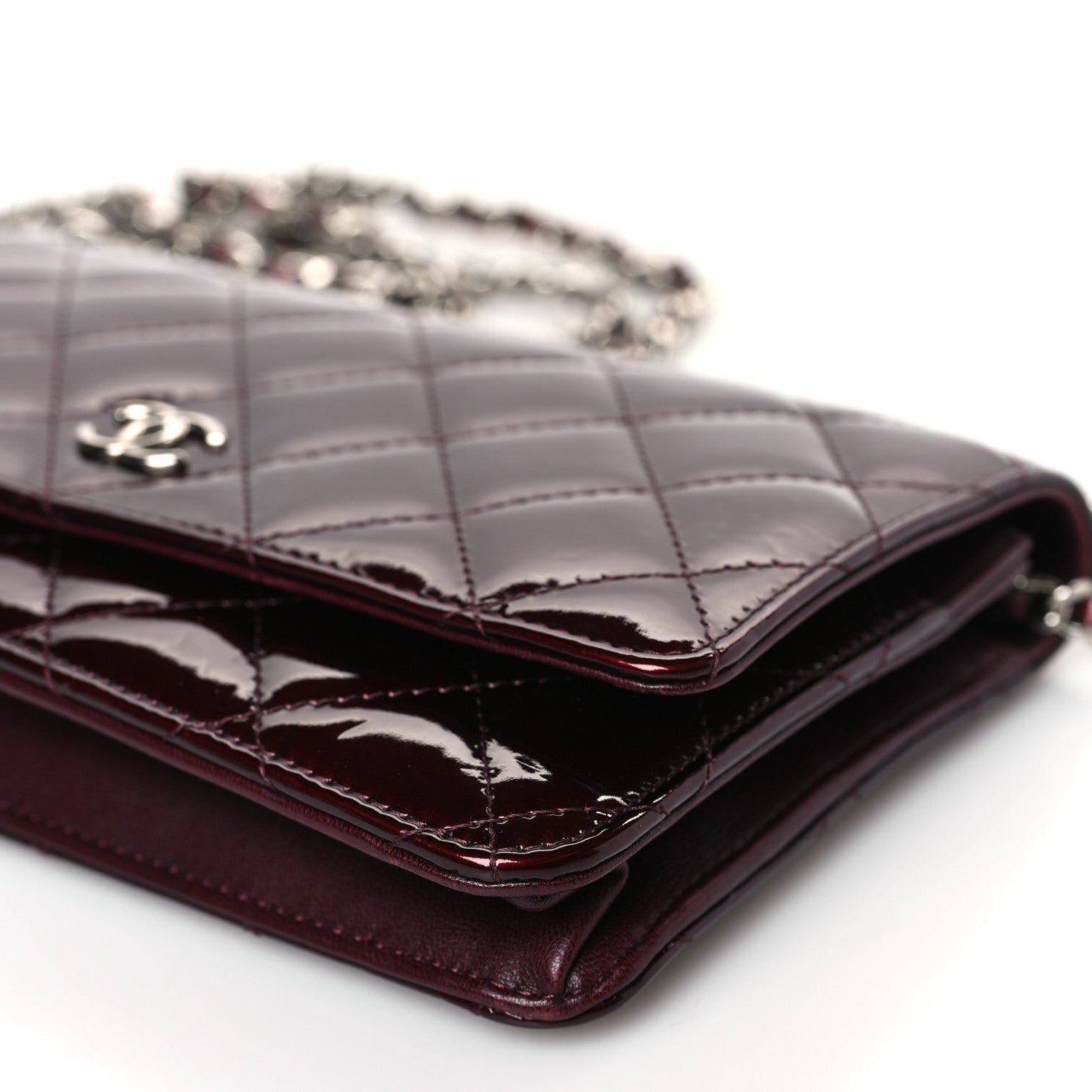 Chanel Patent Quilted Wallet On Chain WOC Burgundy 9 of 9