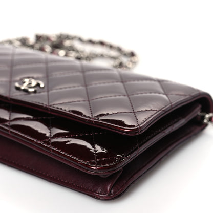 Chanel Patent Quilted Wallet On Chain WOC Burgundy 9 of 9