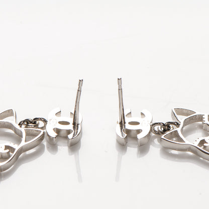 Chanel Crystal Emoji Choupette Cat CC Earrings Silver 3 of 4