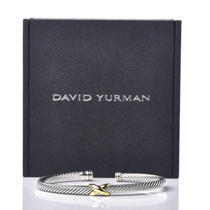 David Yurman Sterling Silver 18K Yellow Gold 4mm X Station Cable Bracelet 7 of 7