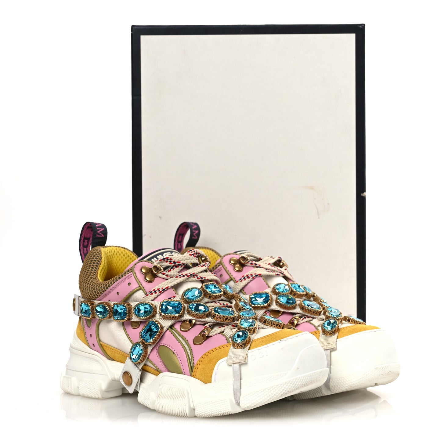 X SEGA Nylon Calfskin Suede Removable Crystals Flashtrek Sneakers 38.5 Great White Crop Soft Pink