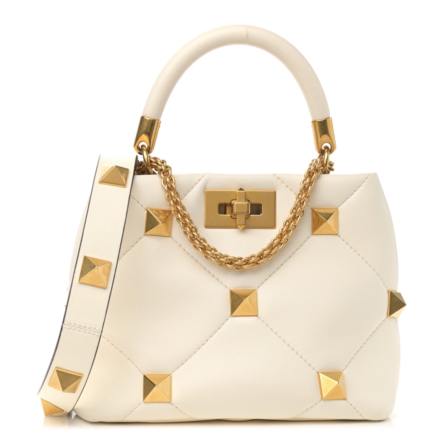 Nappa Small Roman Stud The Handle Bag Ivory