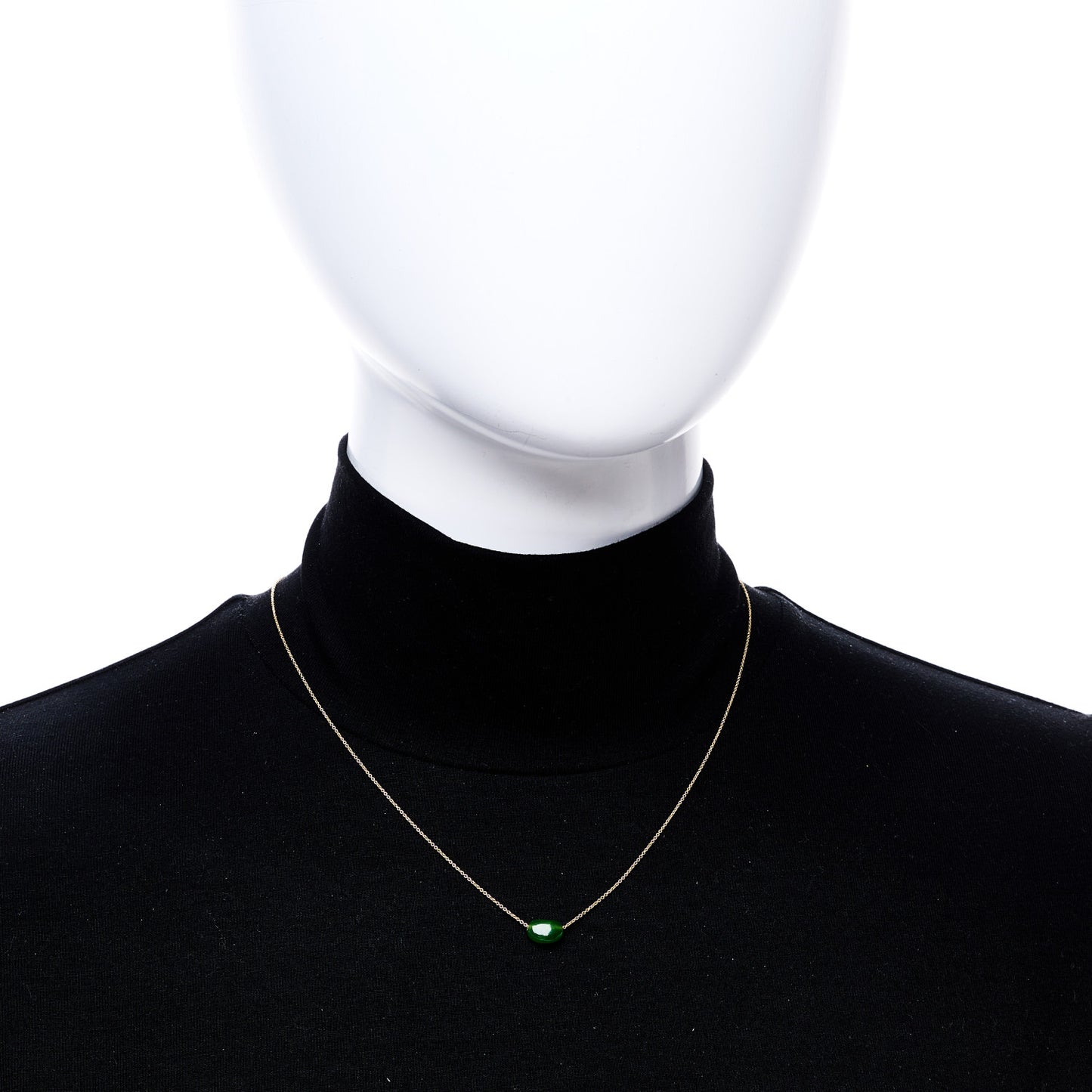 18K Yellow Gold Green Jade 9mm Elsa Peretti Bean Pendant Necklace