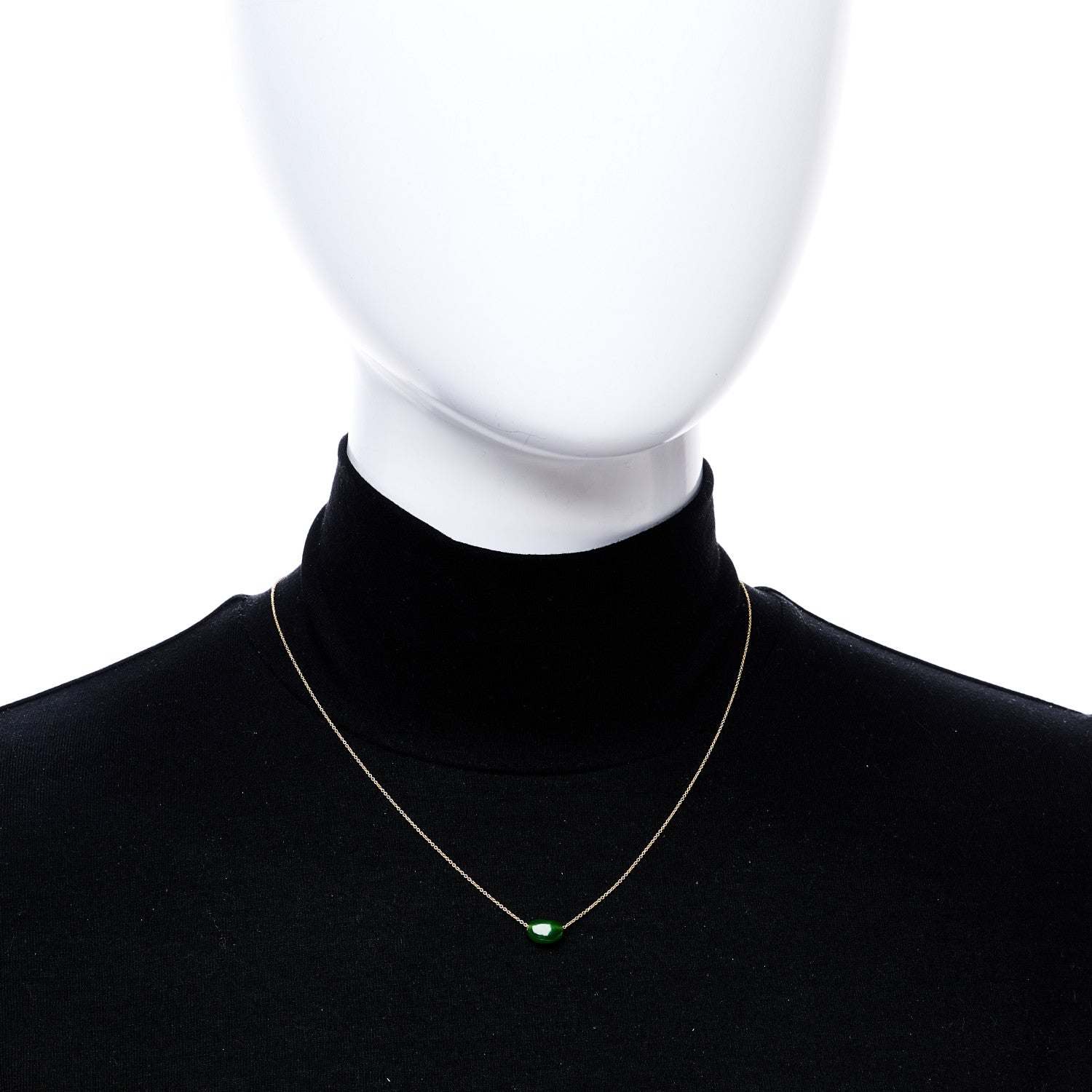 Tiffany 18K Yellow Gold Green Jade 9mm Elsa Peretti Bean Pendant Necklace 2 of 6