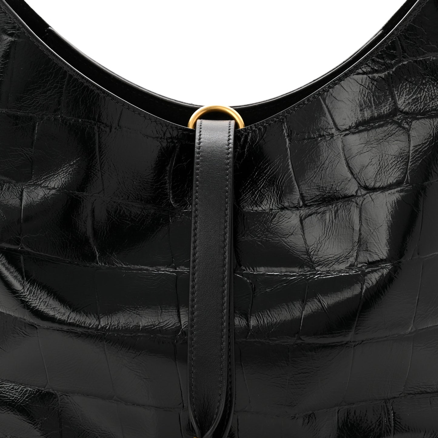 Shiny Calfskin Croco-Effect Embossed Small Marcie Hobo Bag Black